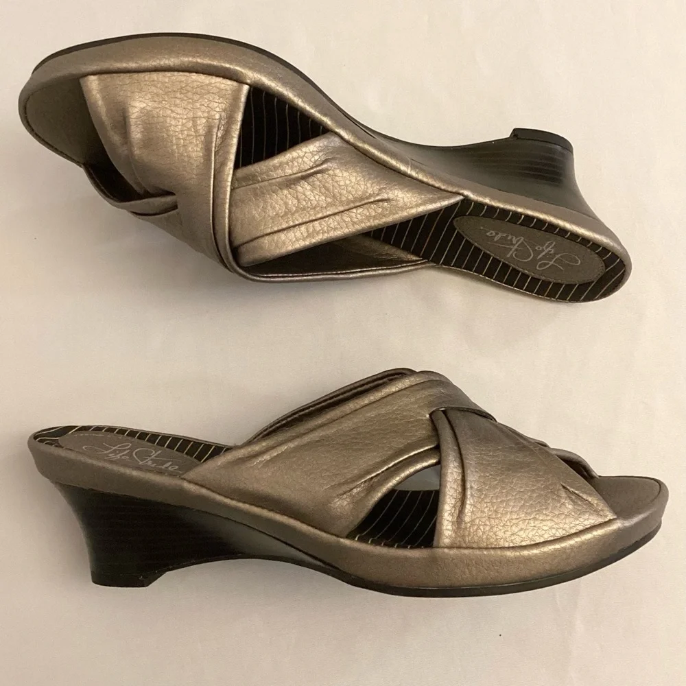 Life Stride Bronze Metallic Slip-On Heeled Sandals